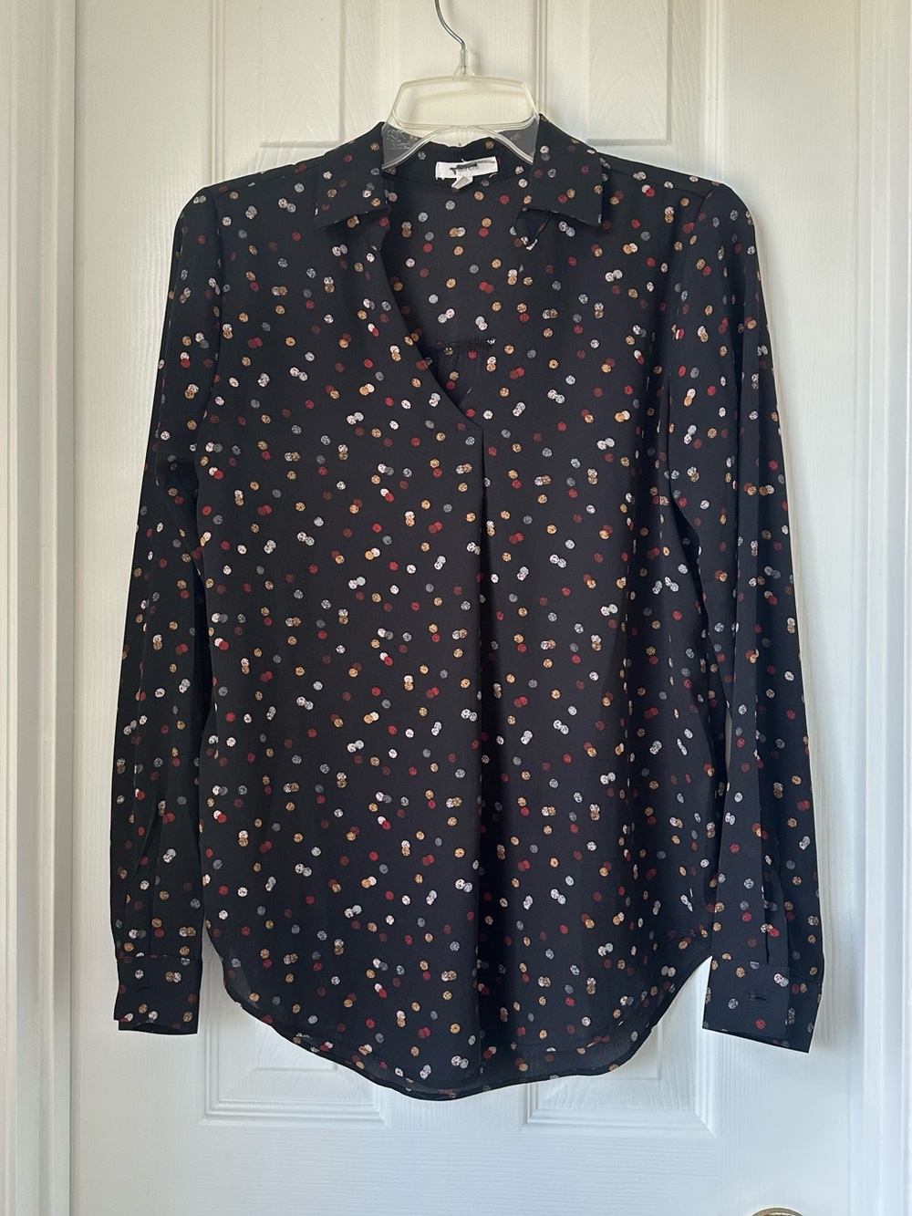 Maurices Black Long-Sleeve Casual Button-Down with Multicolor Dot Print